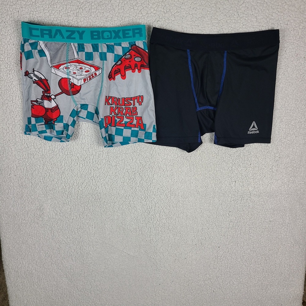 Mens Boxer Briefs Bundle Crazy Boxer SpongeBob Krusty Krab Pizza Reebok Large